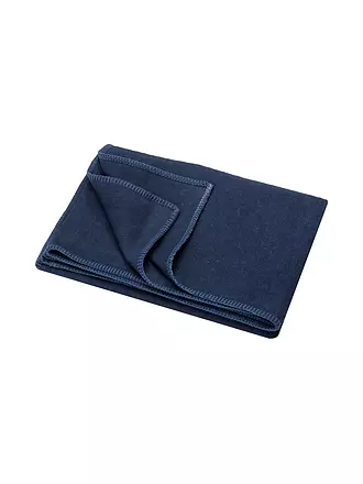 DAVID FUSSENEGGER | Manta de franela con puntada decorativa 140x200cm (Blanco natural) | dunkelblau